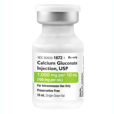 Calcium Gluconate Injection 1000 mg per 10 mL (100 mg per mL) SDV 10 mL x 10/Pack (Rx)