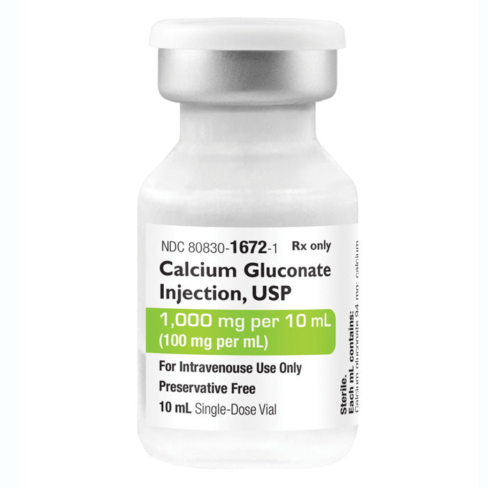 Calcium Gluconate Injection 1000 mg per 10 mL (100 mg per mL) SDV 10 mL x 10/Pack (Rx)