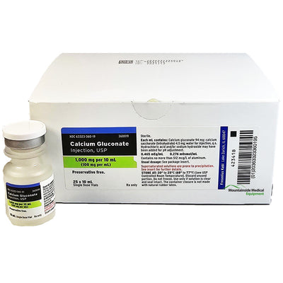 Calcium Gluconate Injection 1000 mg per 10 ml vial Single-Dose vials 10 mL x 25/Tray (Rx)