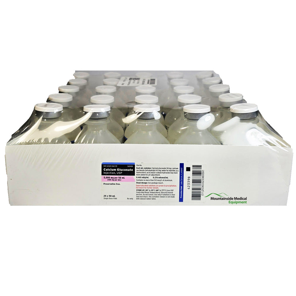 Calcium Gluconate Injection 5000 mg per 50 ml vial Single-Dose vials 50 mL x 25/Tray (Rx)