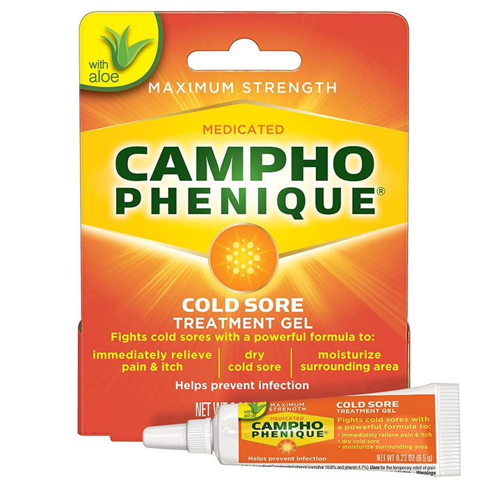 Campho Phenique Cold Sore Treatment, Medicated Maximum Strength Gel 0.23 oz