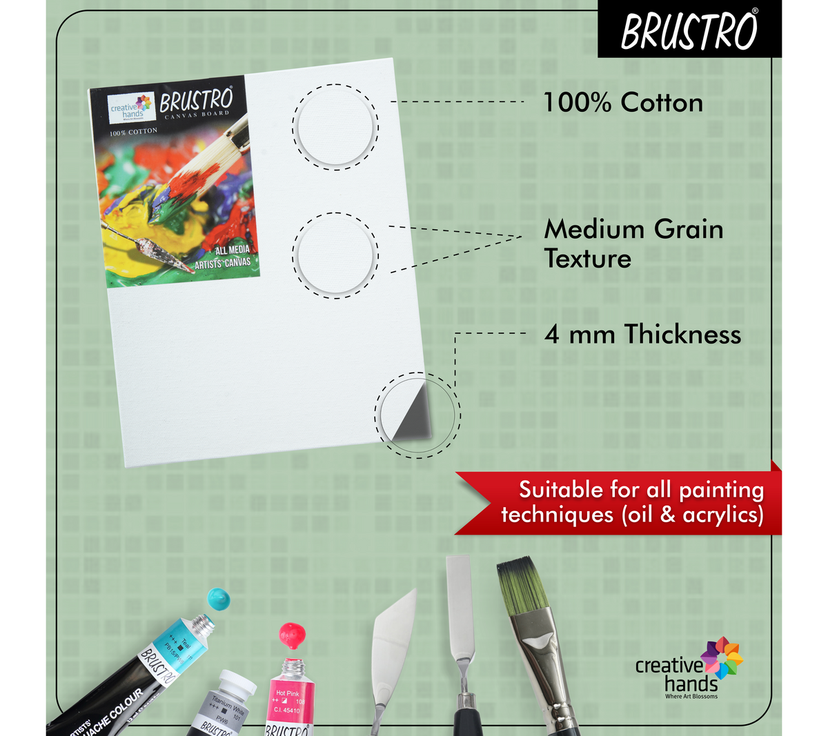 BRUSTRO Artists’ Acrylic Color Set of 12 Colors X 12ML Tubes, Pastel Shades, with 3 Medium Grain 100% Cotton Canvas Boards Sizes (8x10, 10x12, 12x12) Inches