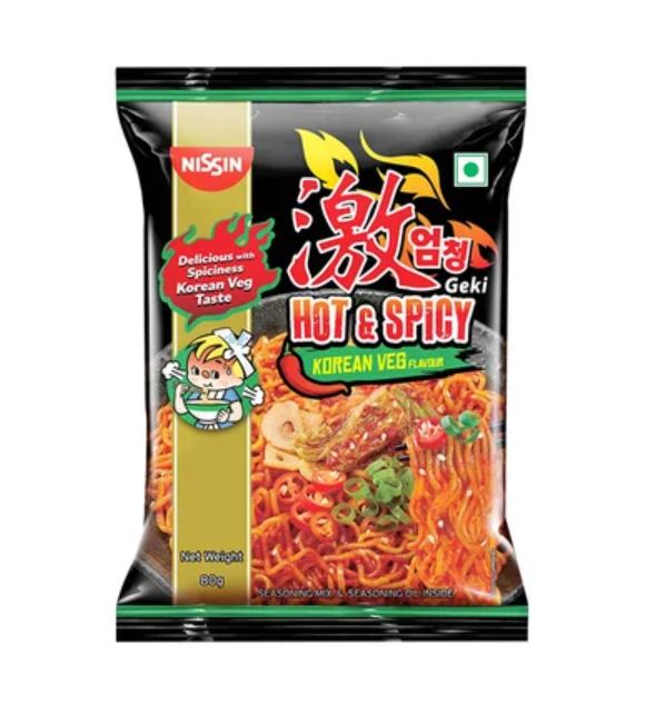 25x Nissin Geki - Hot & Spicy Korean Veg Flavoured Instant Noodles - Pack of 25 (80gm each)
