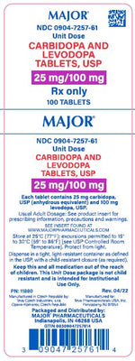 Carbidopa and Levodopa 25 mg/ 100 mg Unit Dose Tablets (10 Packs of 10) 100 Count (RX)