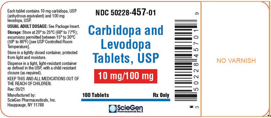 Carbidopa and Levodopa Tablets 10 mg/ 100 mg by ScieGen Pharmaceuticals 100 Count (RX)