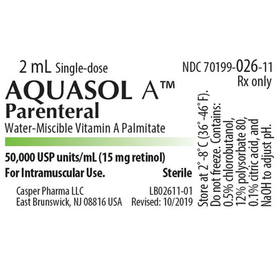Aquasol A Vitamin A Injection Deficiency Supplement 50,000 Units 2mL (Rx) *Refrigerated