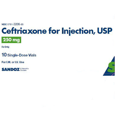 Ceftriaxone Sodium Injection 250 mg Single-Dose Vials 10/Box (RX)