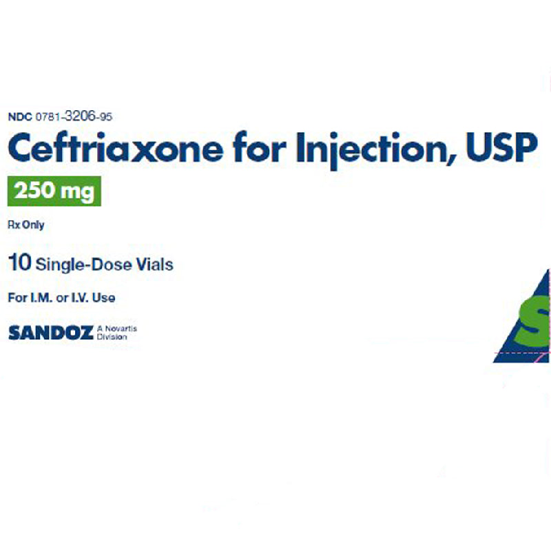Ceftriaxone Sodium Injection 250 mg Single-Dose Vials 10/Box (RX)