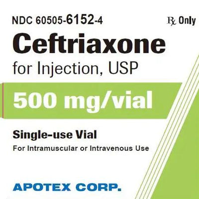 Ceftriaxone Injection 500 mg Single-Dose Vial 10 mL by Apotex (RX)