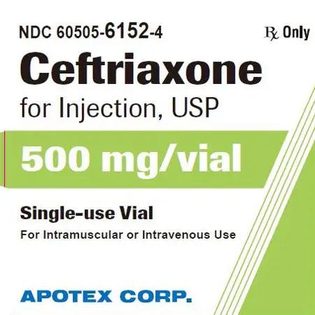 Ceftriaxone Injection 500 mg Single-Dose Vial 10 mL by Apotex (RX)