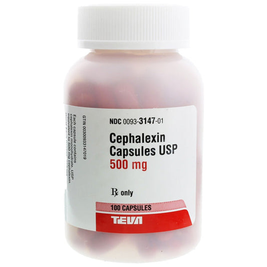 Cephalexin 500 mg Capsules 100 Per Bottle by Teva (RX)