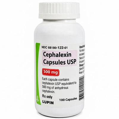 Cephalexin Capsules 500 mg by Lupin 100 Per Bottle (RX)