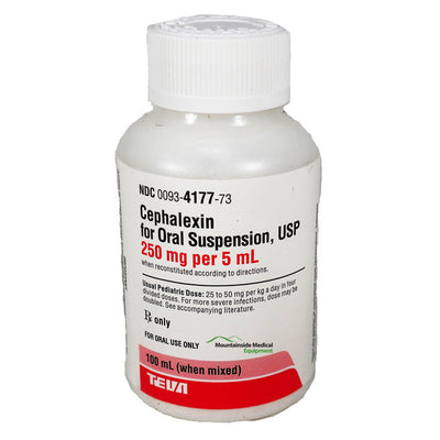 Cephalexin Monohydrate Oral Solution 250 mg/mL, Mixed Berry Flavor (RX)