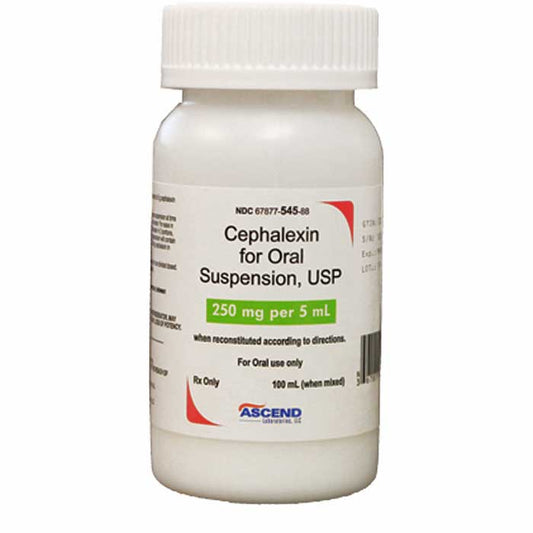 Cephalexin Oral Solution 250 mg/ 5 mL Antibiotic Medicine 100 mL by Ascend (RX)