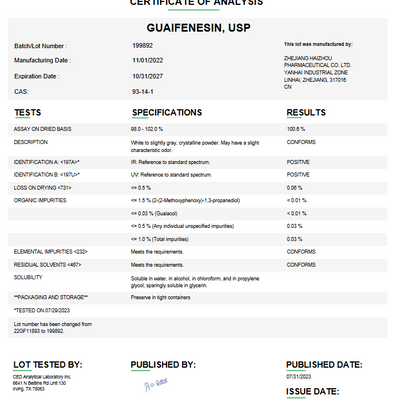 Guaifenesin USP API For Compounding