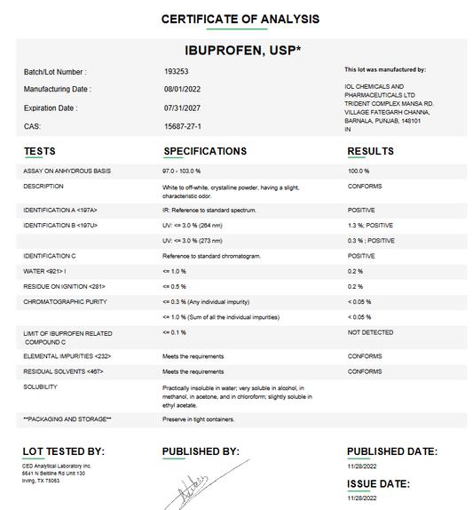 Ibuprofen USP For Compounding (API)