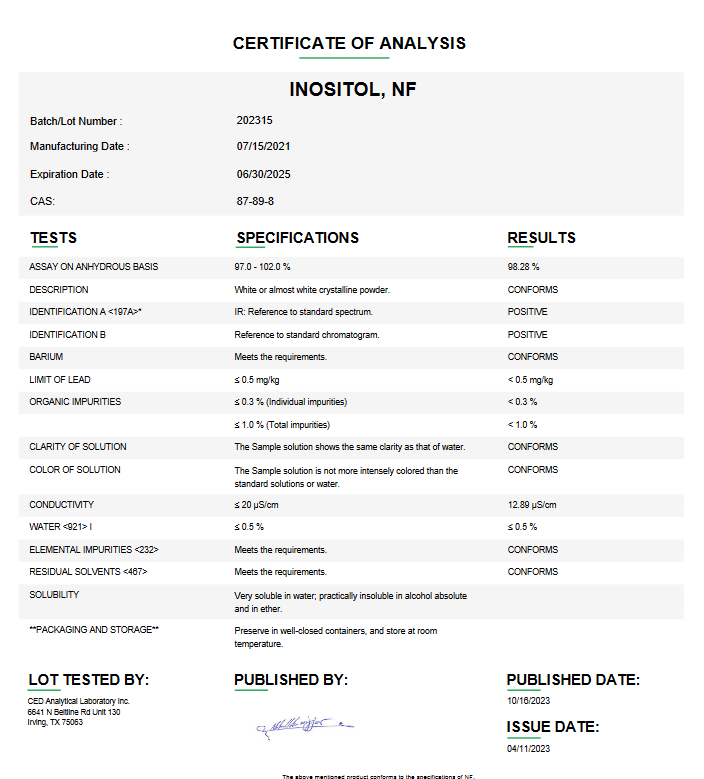 Inositol NF USP For Compounding (API)