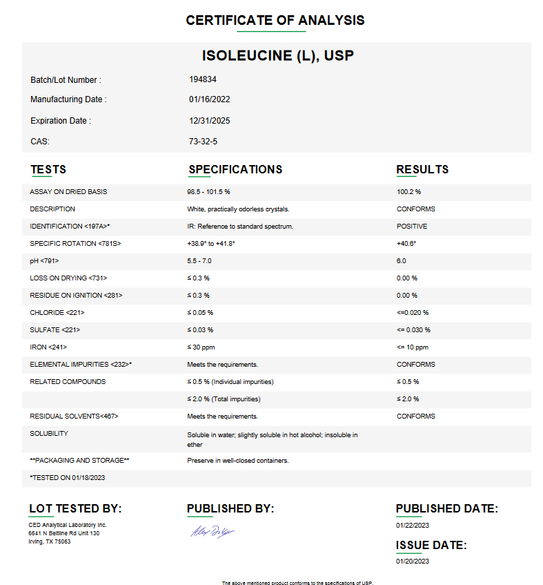 Isoleucine (L) USP For Compounding (API)