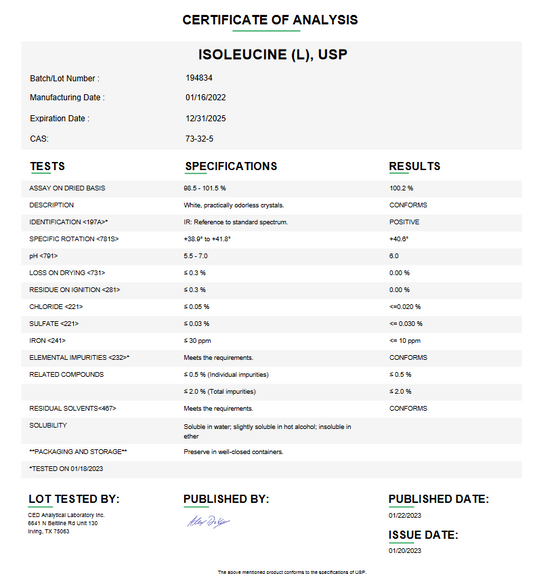 Isoleucine (L) USP For Compounding (API)