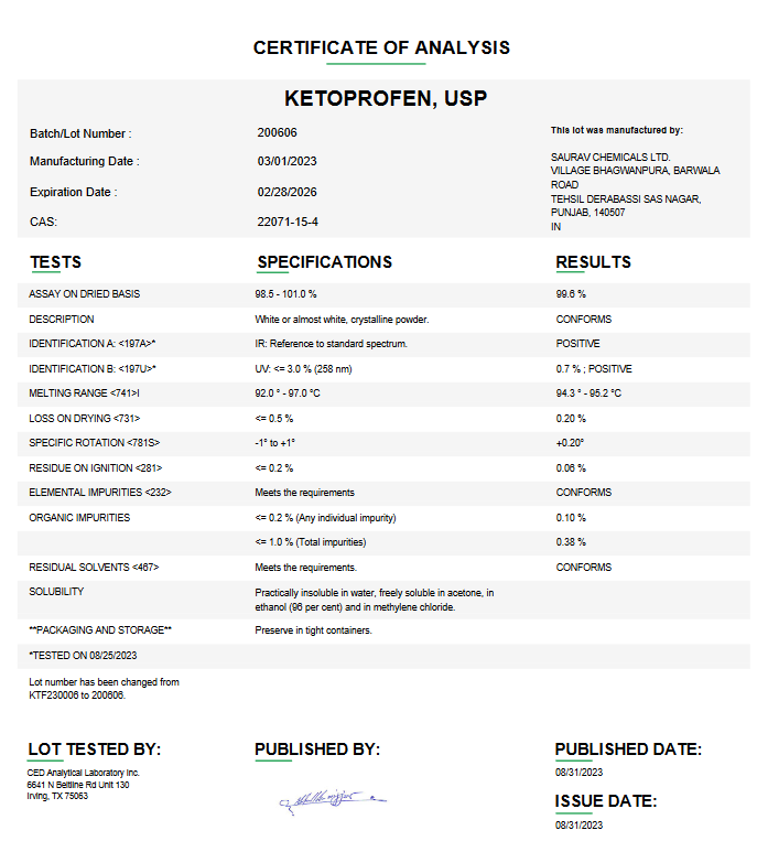 Ketoprofen USP For Compounding (API)
