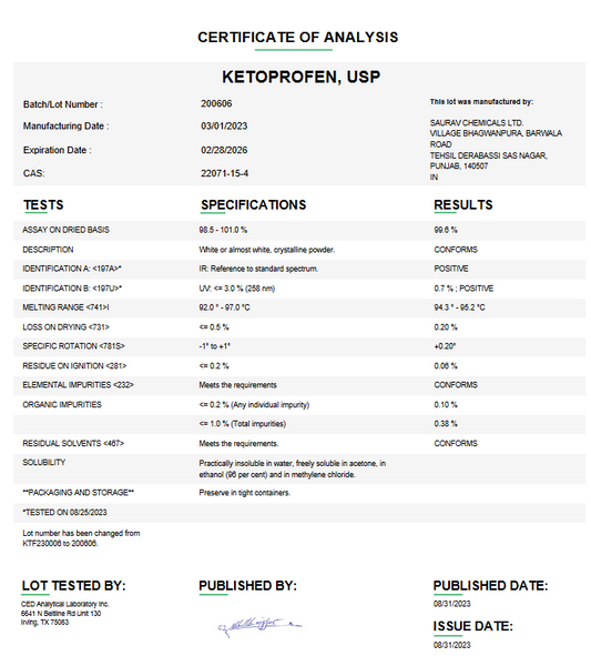 Ketoprofen USP For Compounding (API)