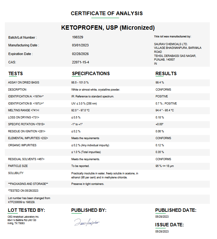 Ketoprofen USP (Micronized) For Compounding (API) (Rx)