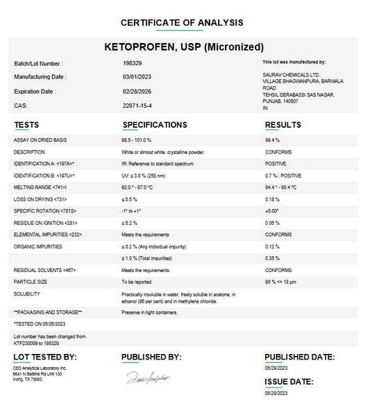 Ketoprofen USP (Micronized) For Compounding (API) (Rx)