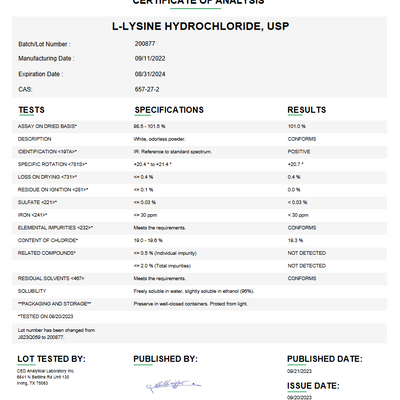 L-Lysine Hydrochloride USP For Compounding (API)