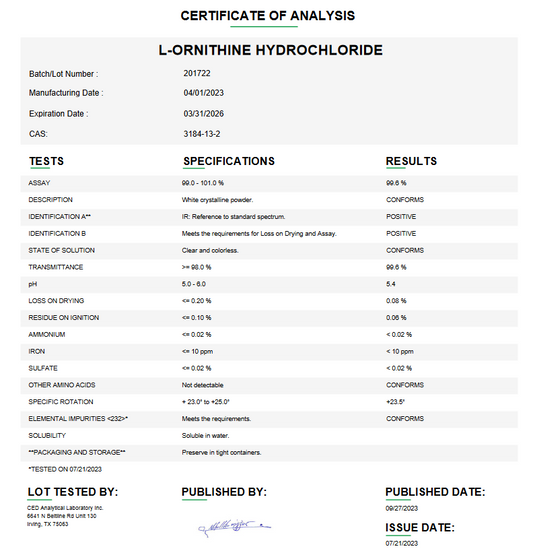 L-Ornithine Hydrochloride USP For Compounding (API)
