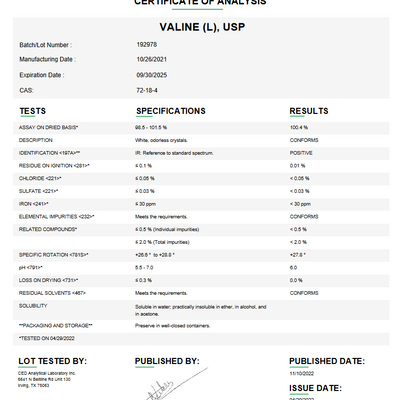 Valine (L) USP For Compounding (API)