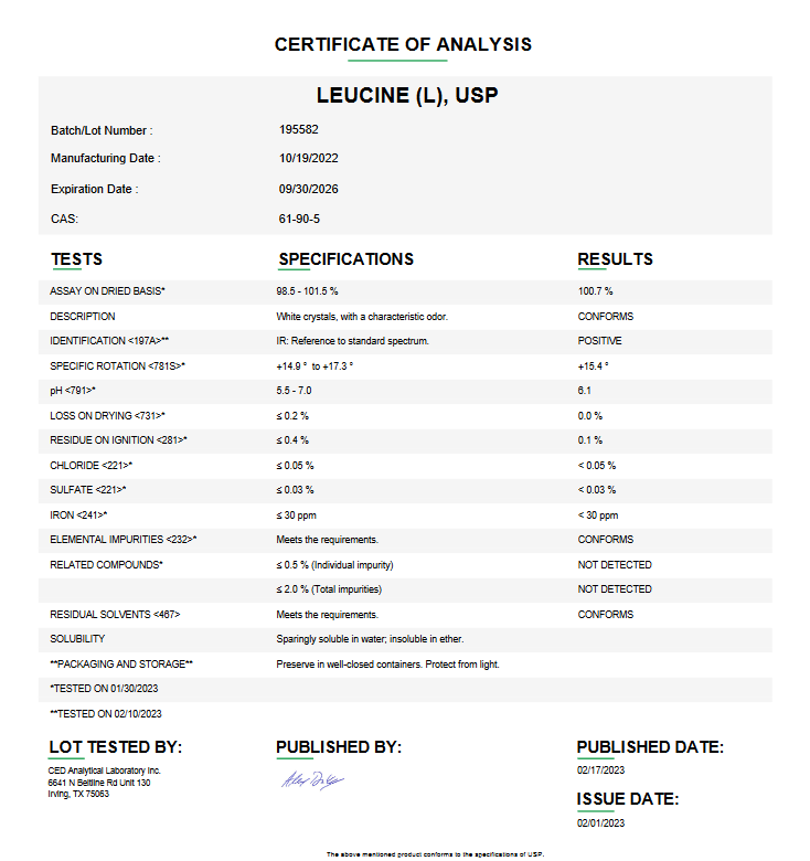 Leucine (L) USP For Compounding (API)