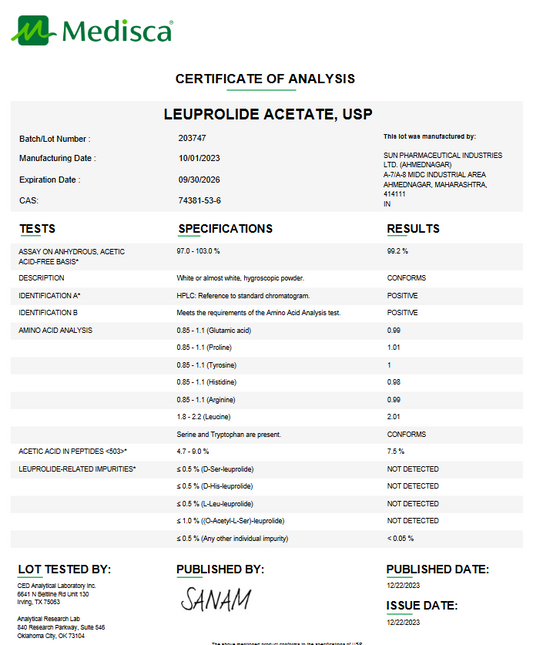 Leuprolide Acetate USP For Compounding (API) ** Refrigerated**