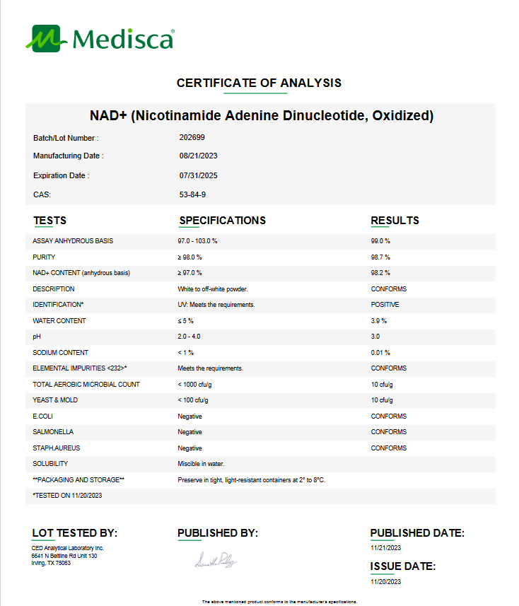 NADH (Nicotinamide Adenine Dinucleotide) API Powder (Dietary Supplement Grade) *Refrigerated* (Rx)