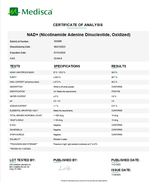 NADH (Nicotinamide Adenine Dinucleotide) API Powder (Dietary Supplement Grade) *Refrigerated* (Rx)