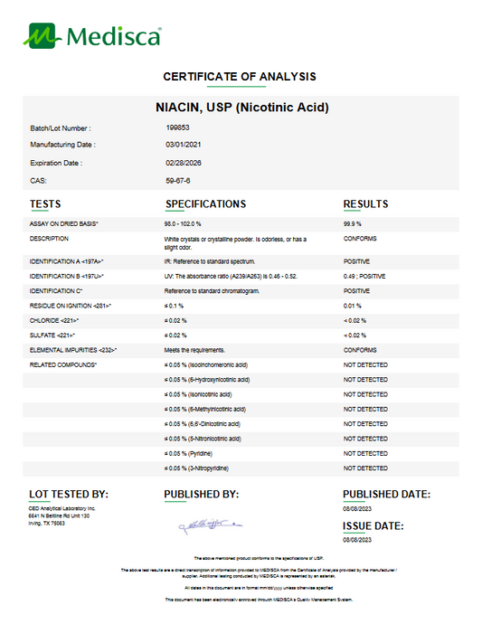 Niacin USP (Nicotinic Acid) For Compounding (API)