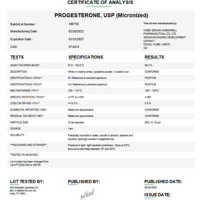 Micronized Progesterone API Powder (Rx)