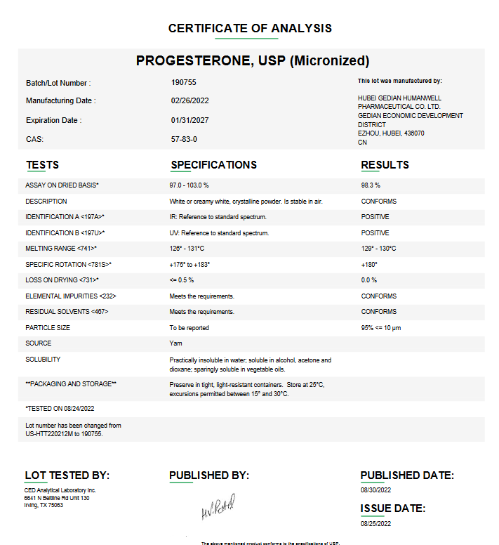 Micronized Progesterone API Powder (Rx)