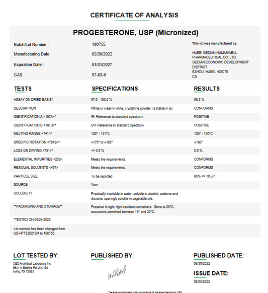Micronized Progesterone API Powder (Rx)