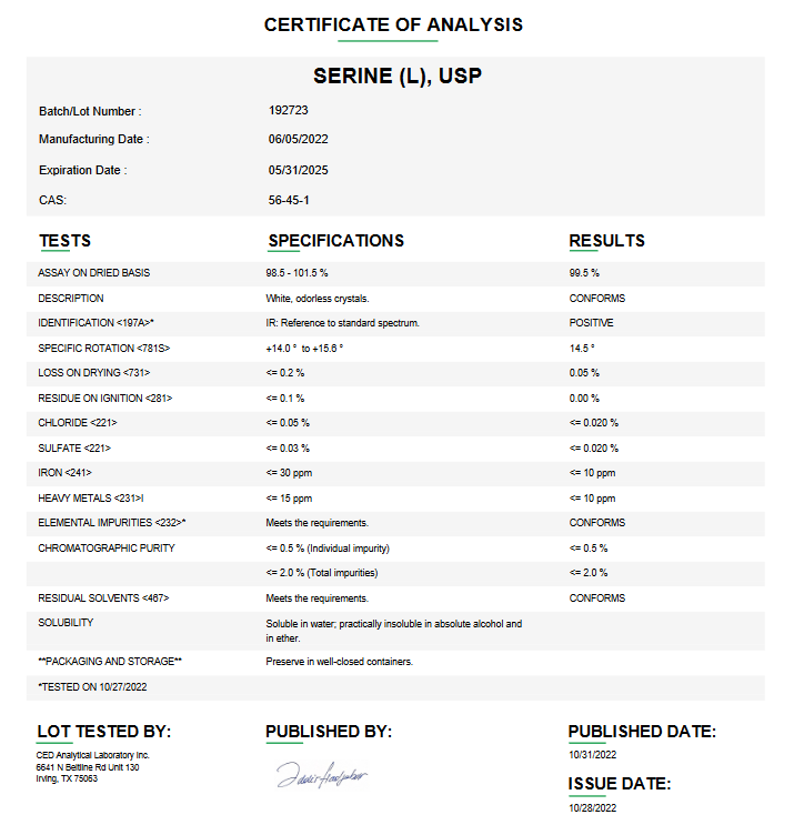 Serine (L) USP For Compounding (API)