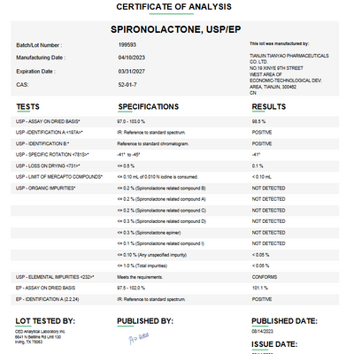 Spironolactone USP/EP For Compounding (API)