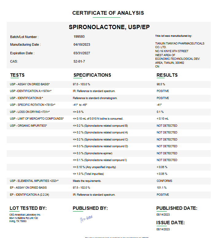 Spironolactone USP/EP For Compounding (API)
