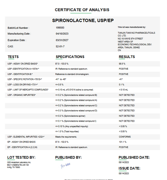 Spironolactone USP/EP For Compounding (API)