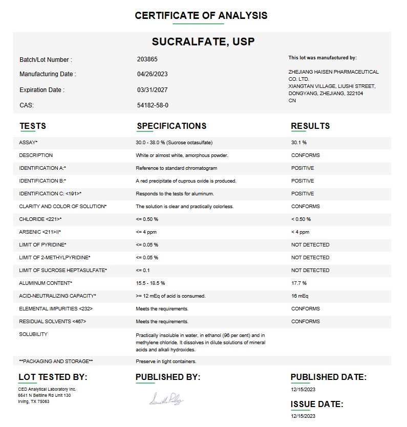 Sucralfate USP For Compounding (API)