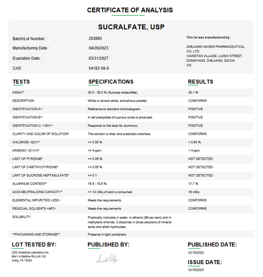 Sucralfate USP For Compounding (API)