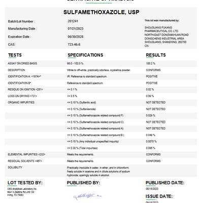 Sulfamethoxazole API Powder USP For Custom Compounding