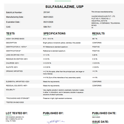 Sulfasalazine USP For Compounding (API)