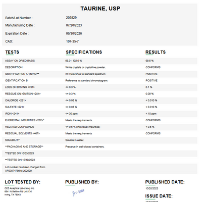 Taurine USP For Compounding (API)