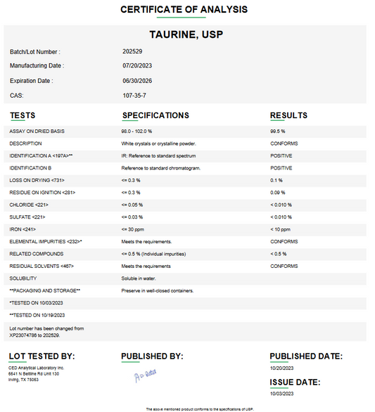 Taurine USP For Compounding (API)