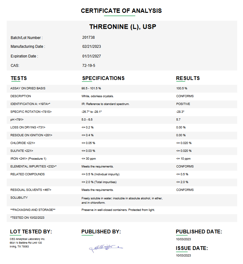 Threonine (L) USP For Compounding (API)