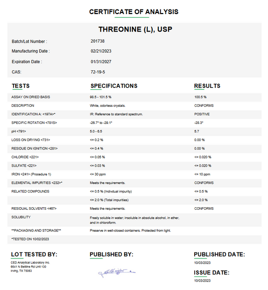 Threonine (L) USP For Compounding (API)